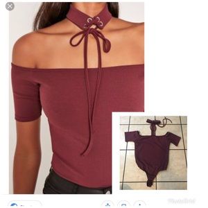 PURPLE LACE UP CHOKER BARDOT BODYSUIT Sz 10